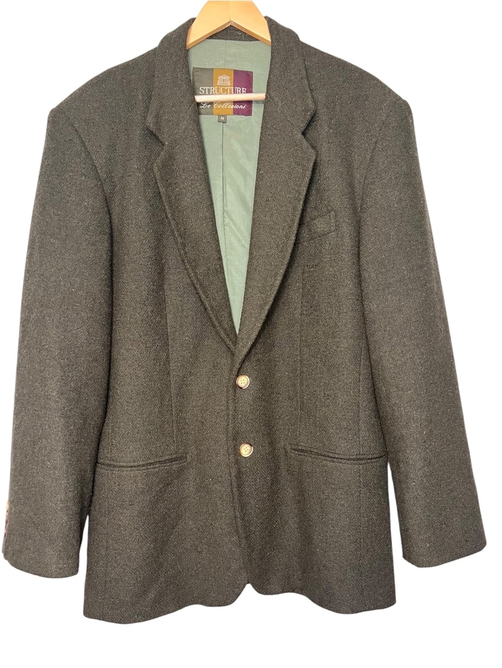 Vintage STRUCTURE Le Collezioni Wool Cashmere Blazer Jacket Mens Medium Olive